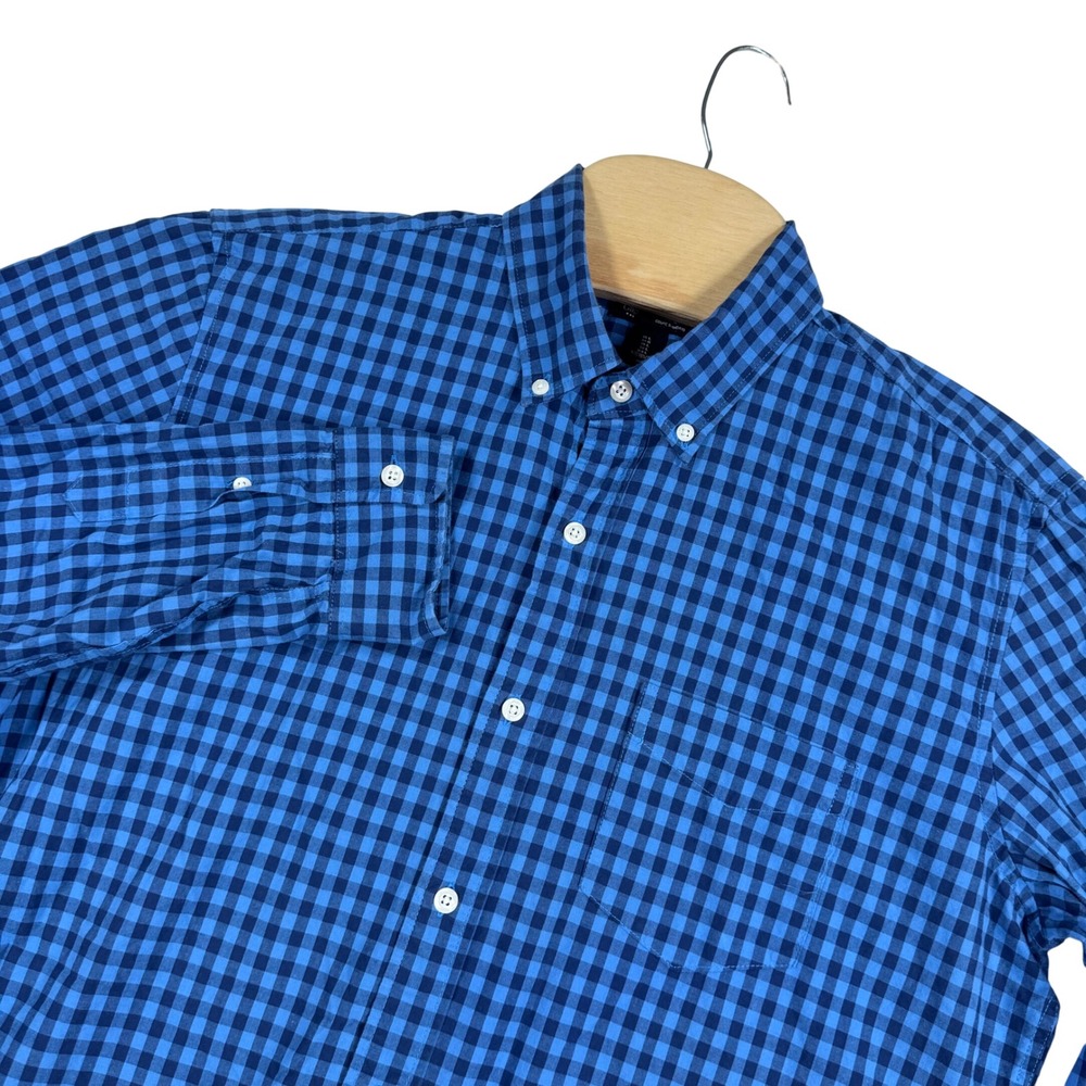 Gap Shirt Mens‎ L Blue Gingham Check Plaid Standard Fit Button Down Long Sleeve